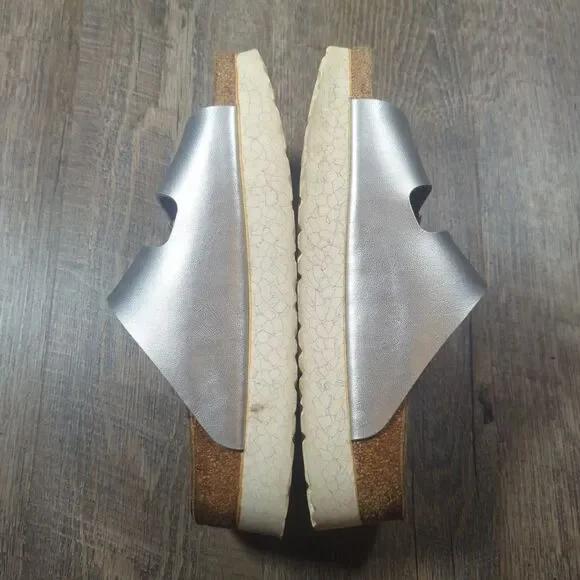 Papillio Birkenstock Silver Metallic Arizona Platform Sandals Womens Sz 8 EU 39 - Picture 9 of 13